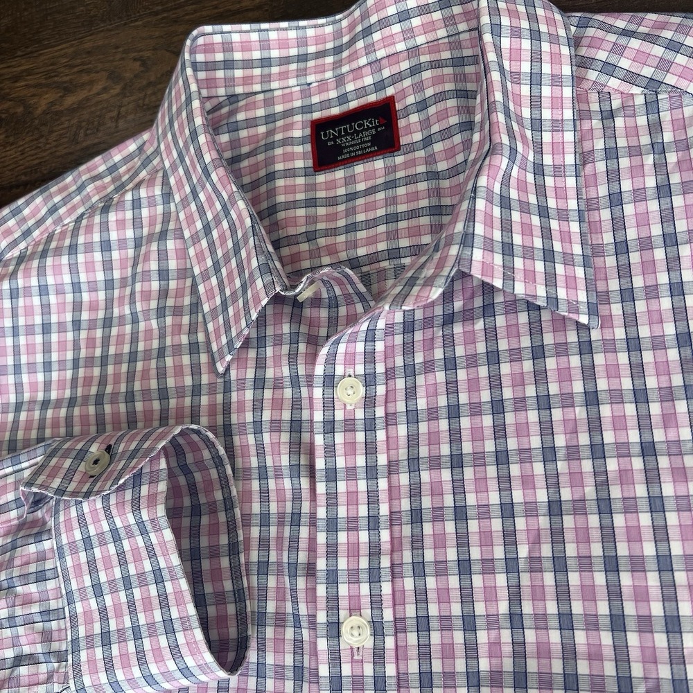 UNTUCKit Men's 3XL Blue Pink Check  Classic Fit‎ WF Long Sleeve Button Up Shirt
